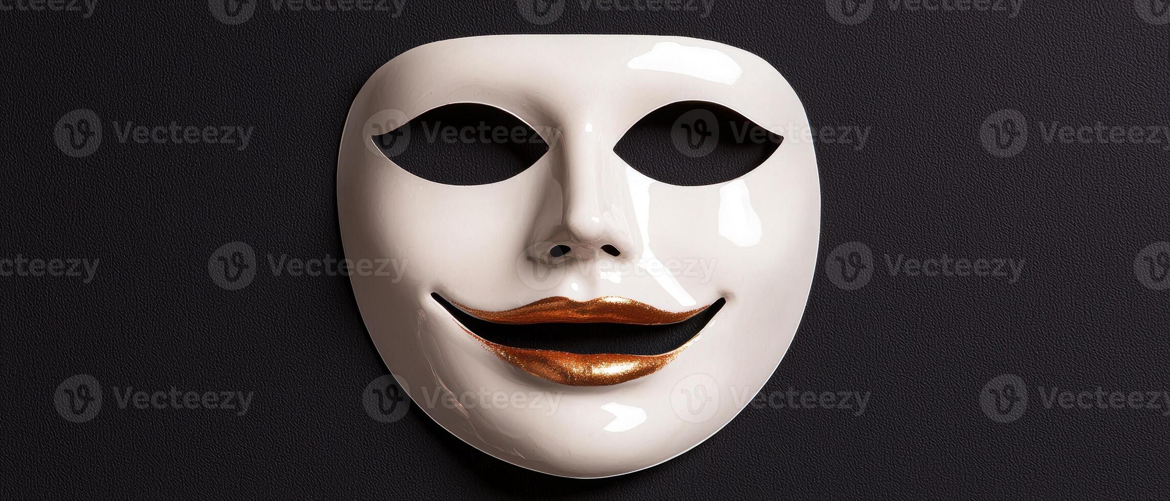 Smiling mask on black background photo