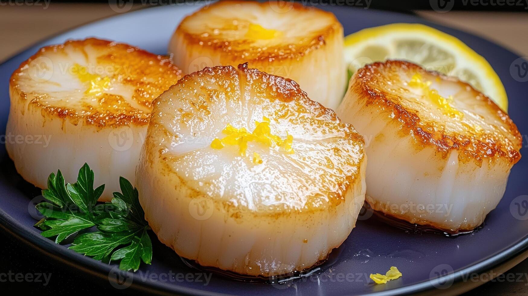 Seared scallops with lemon zest photo