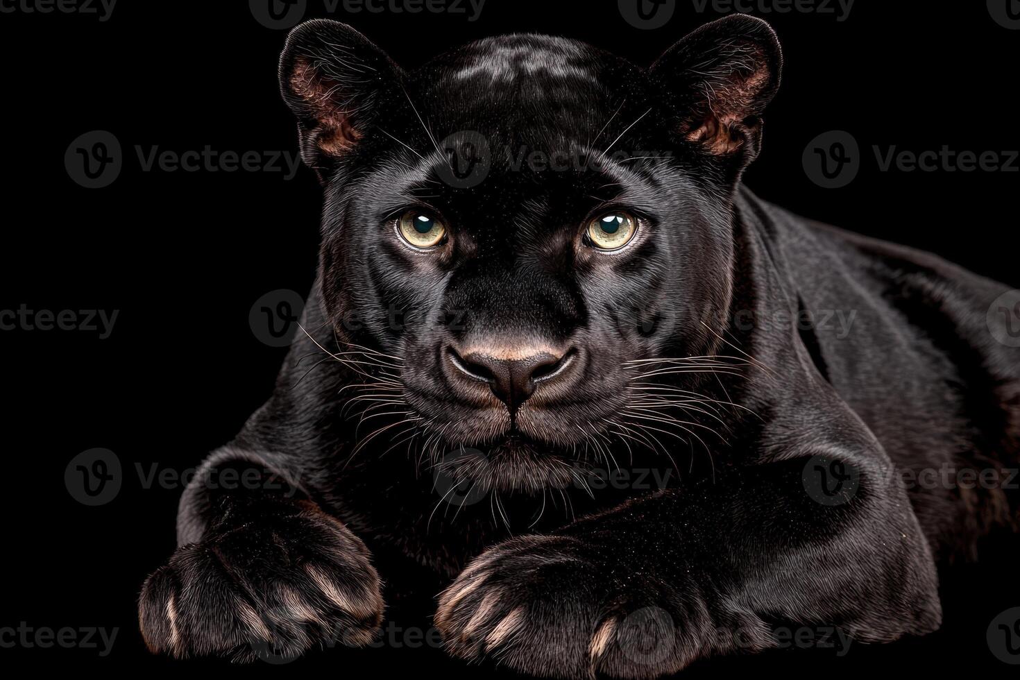 Closeup of a black panther with piercing eyes photo
