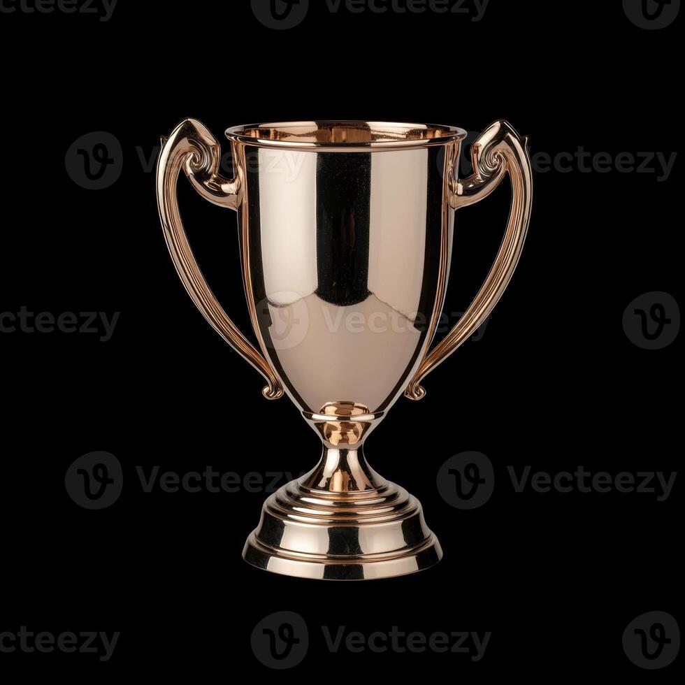 Gold trophy cup on black background photo