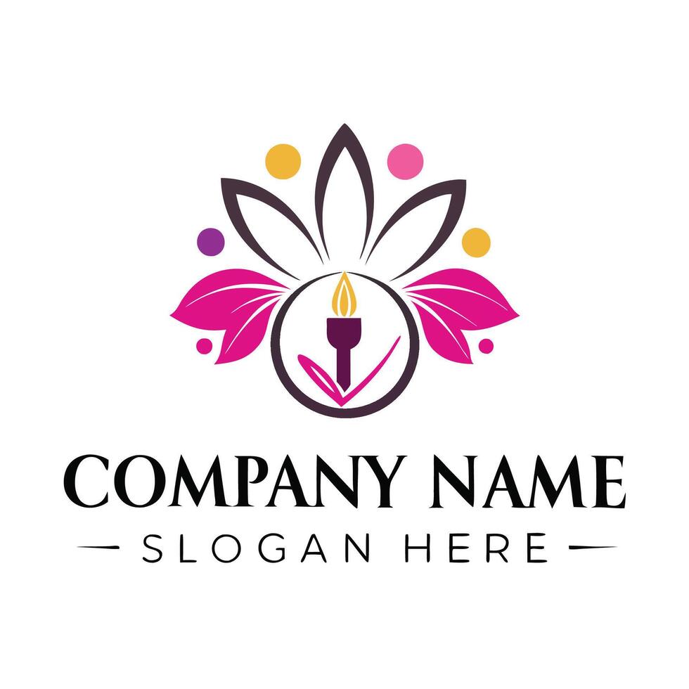 a logo for a candle company with a flower and leaves vector