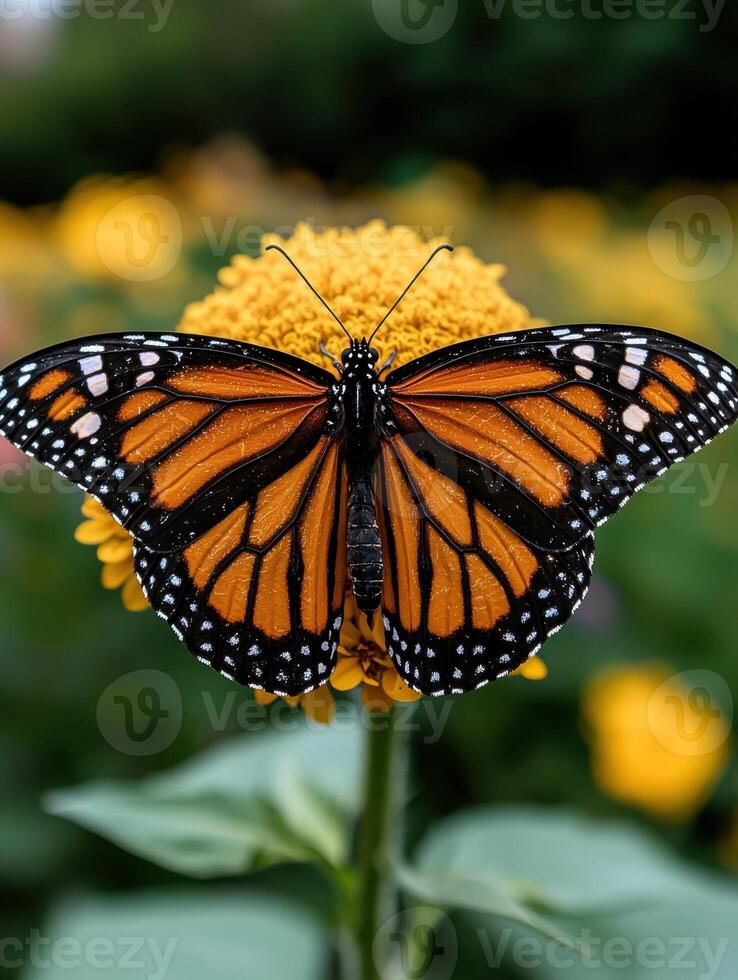 Monarch butterfly on yellow flower. photo