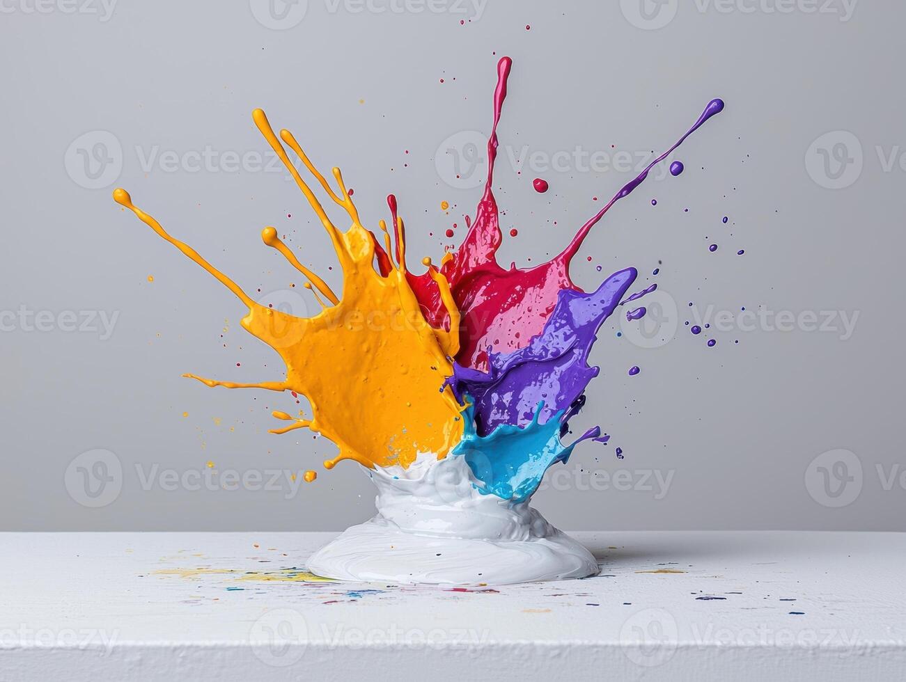 Vibrant paint explosion on white background photo
