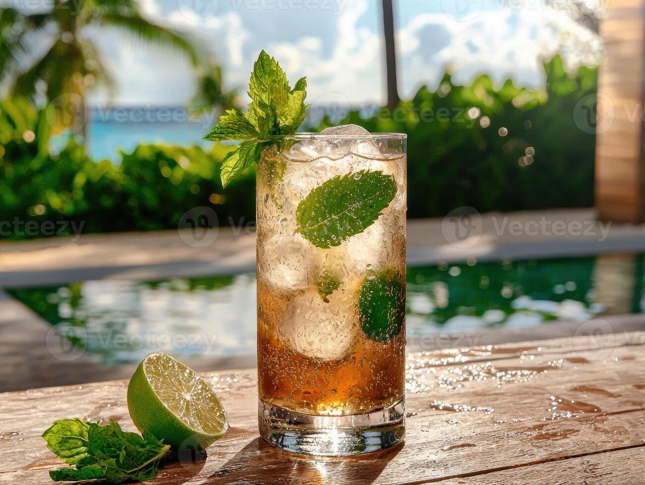 Refreshing summer cocktail by the pool. photo