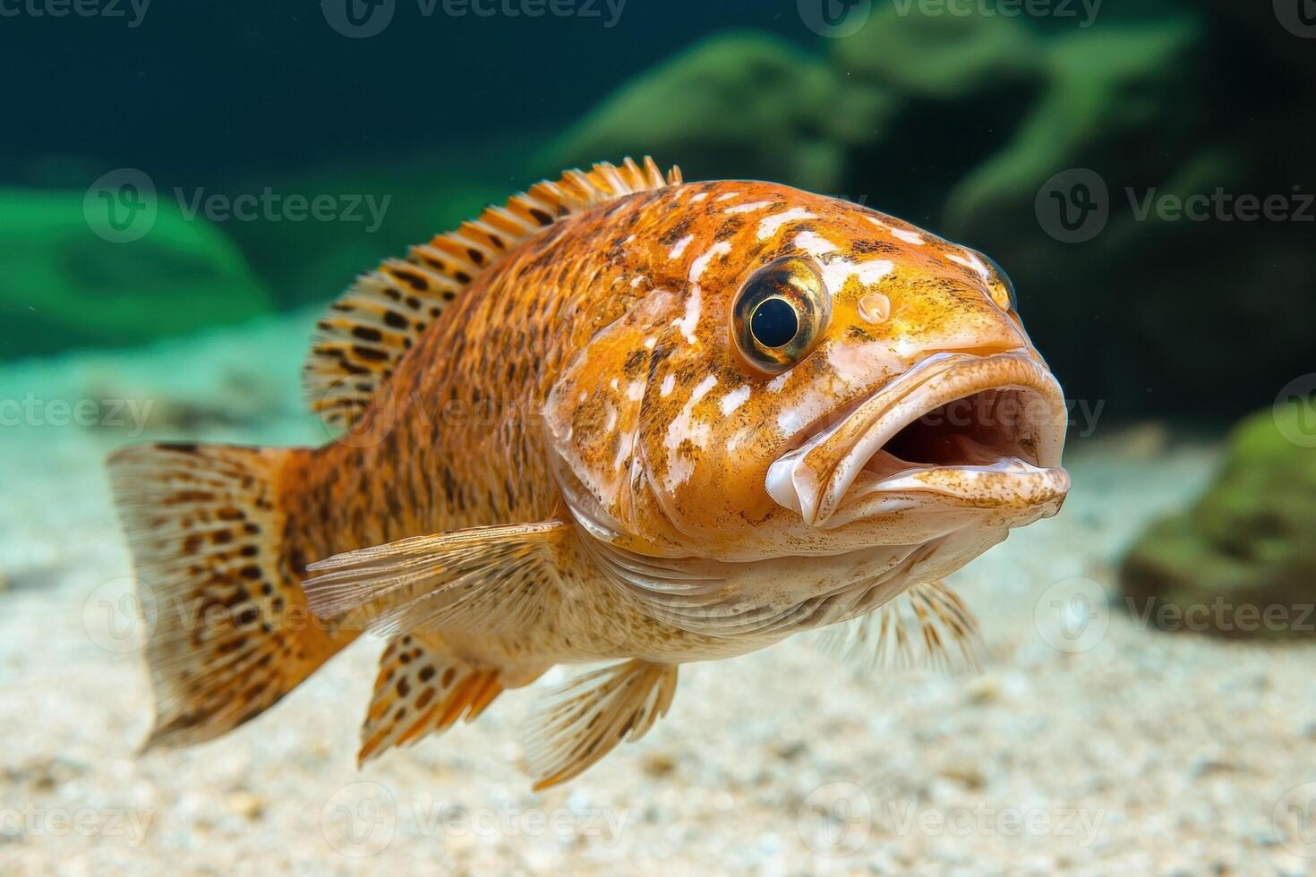 Close up of a vibrant orange fish with dark spots photo