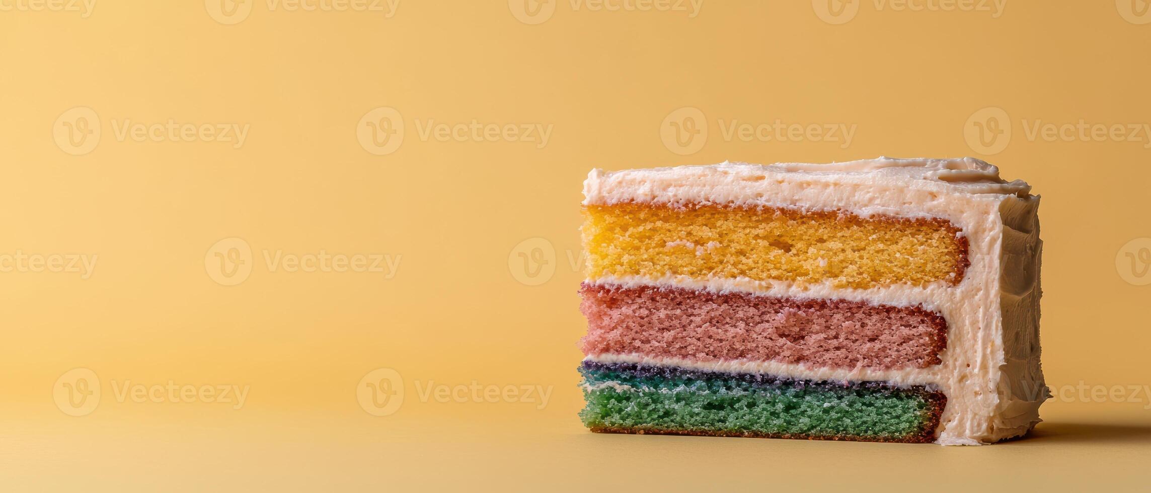 Rainbow layer cake with vanilla frosting photo