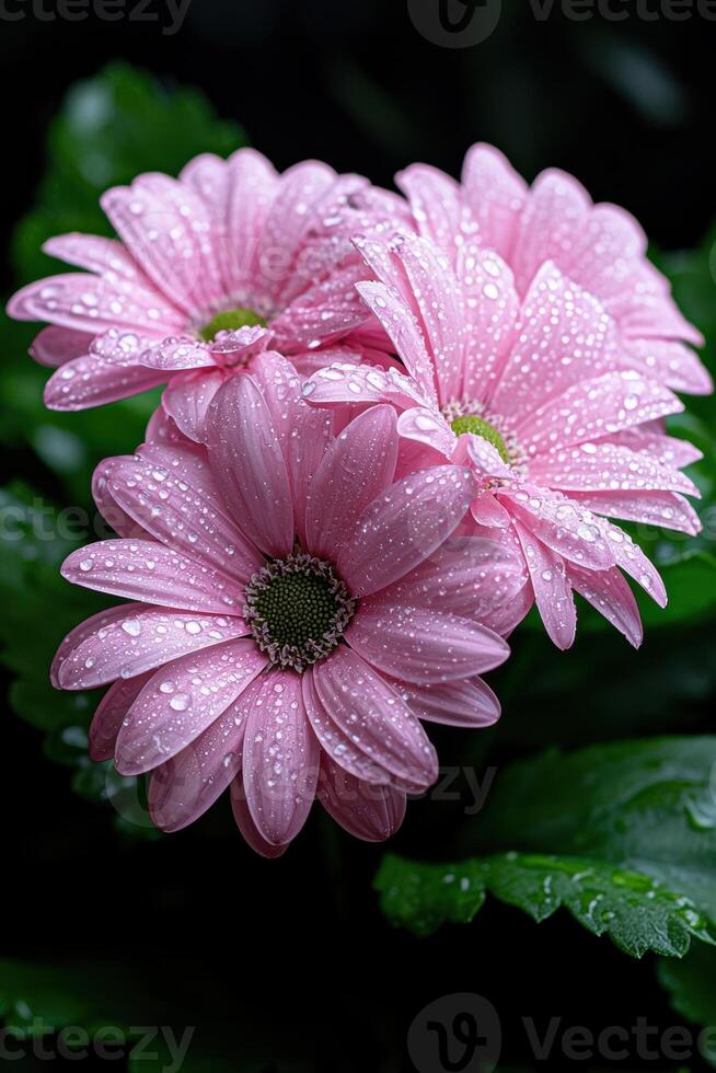 Delicate Pink Flowers with Dew Drops Stunning Nature Closeup
