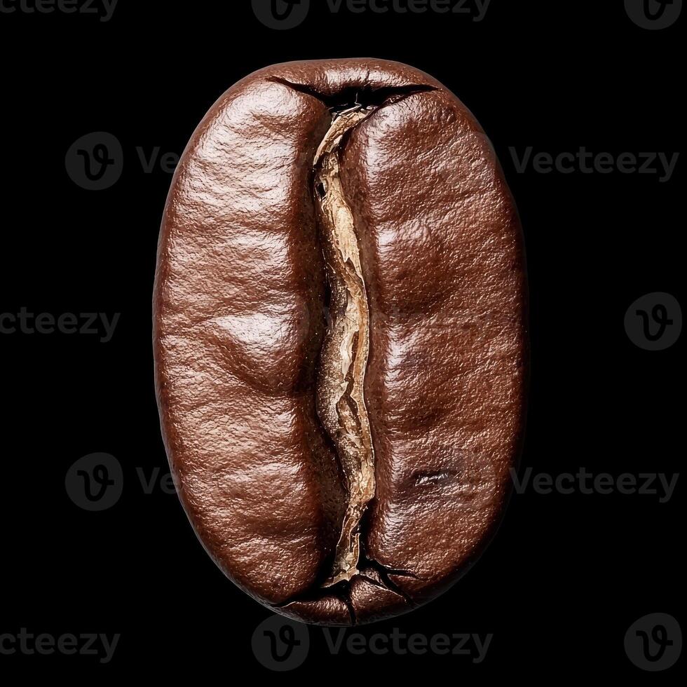 Close up of a roasted coffee bean against a black background photo
