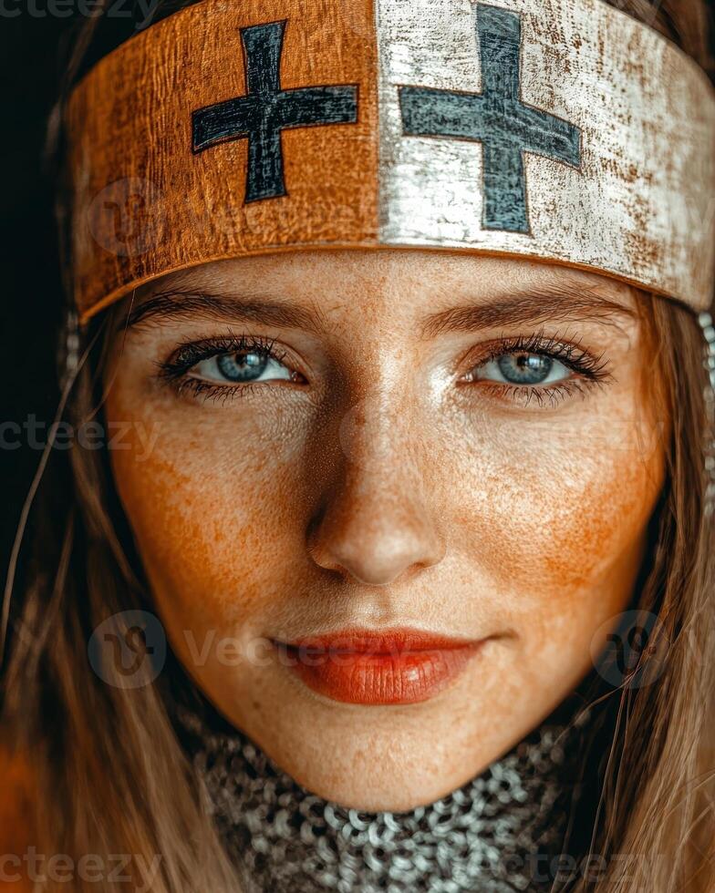 Close up portrait of a woman wearing medieval attire photo