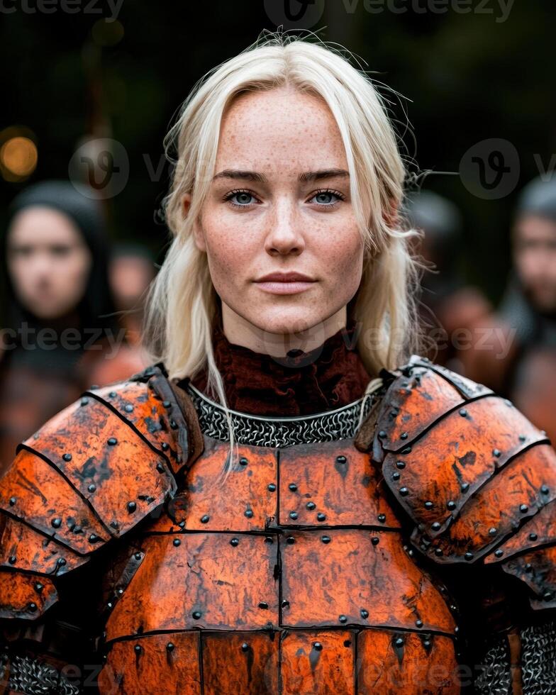 Female warrior in orange armor photo