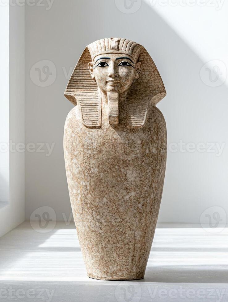 Ancient Egyptian sarcophagus statue in a modern setting photo