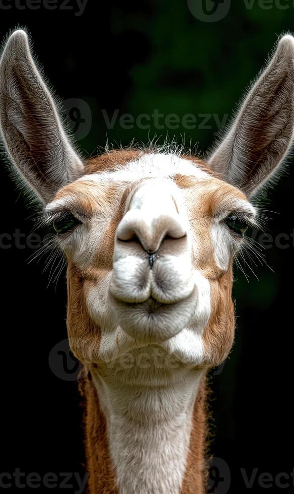 Close up portrait of a llama with a funny expression photo