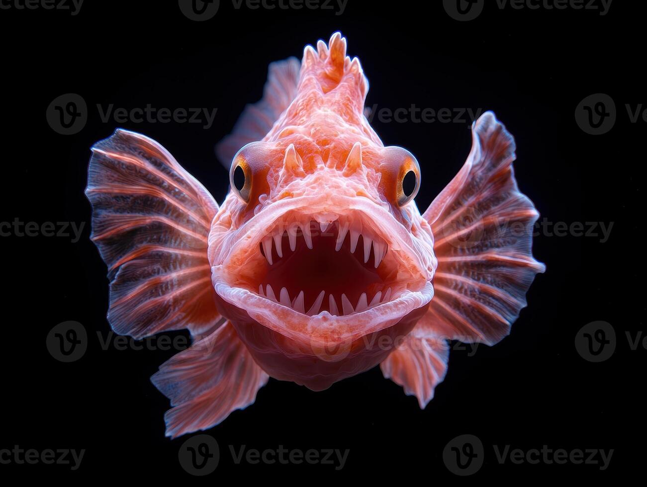 Close up of a red fish with large teeth photo
