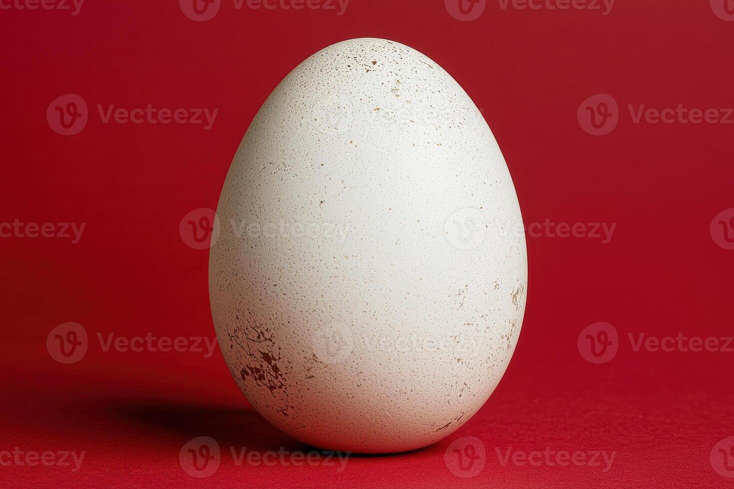 Large speckled bird egg on red background photo