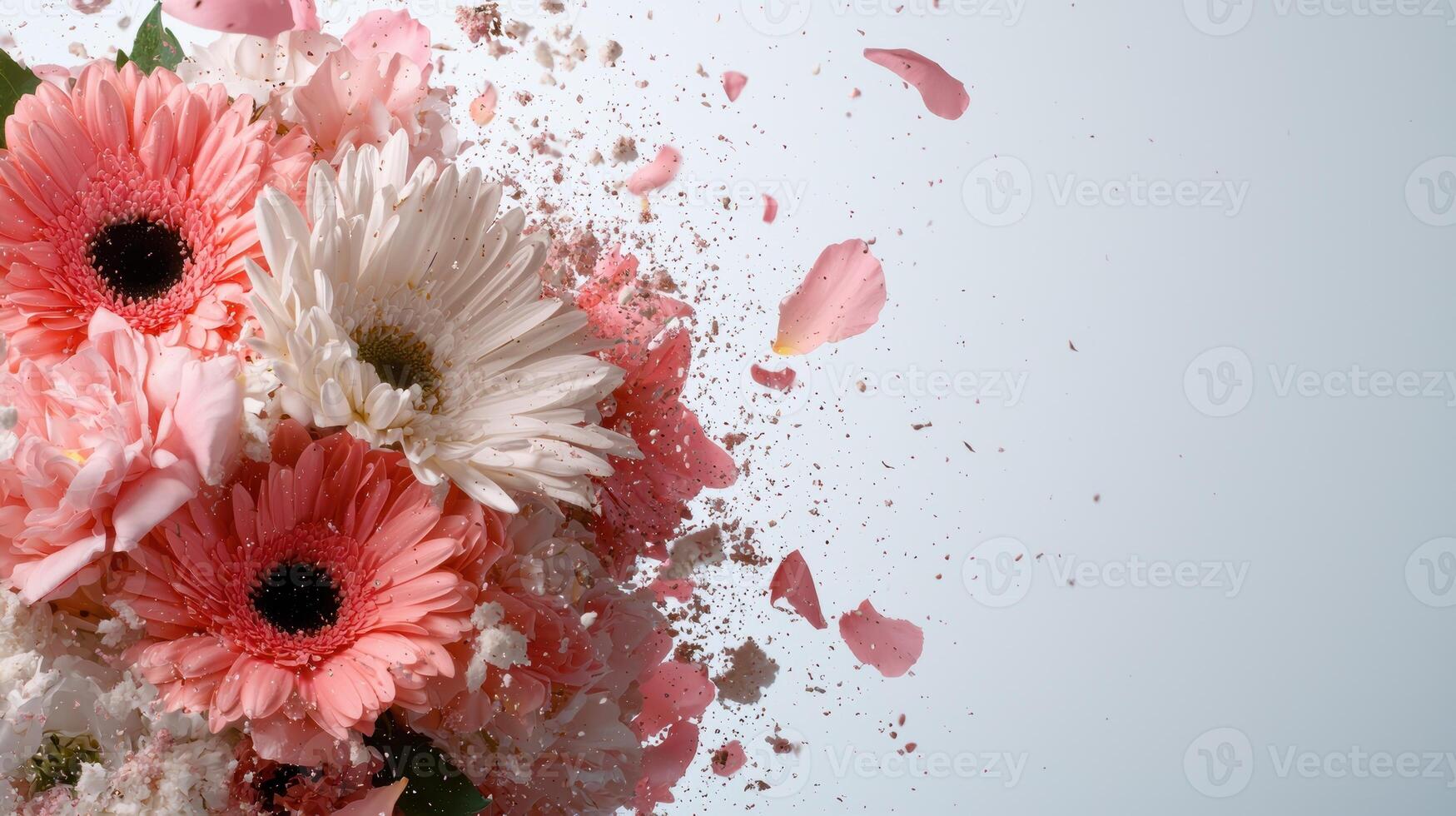Pink and white gerbera daisies explode in a burst of color and petals photo