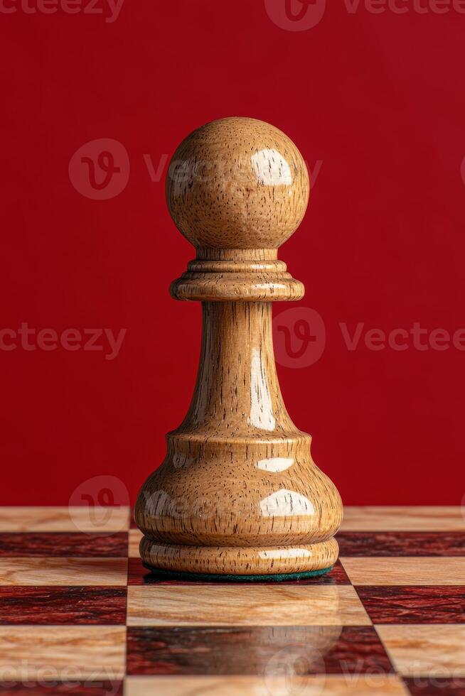 Close up of a wooden chess pawn on a chessboard photo