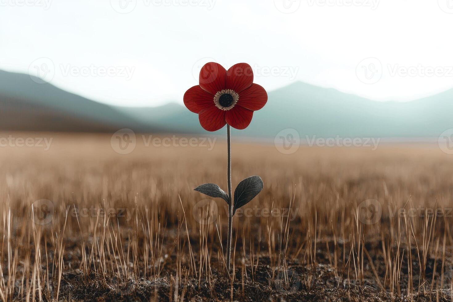 Single red flower in a field photo