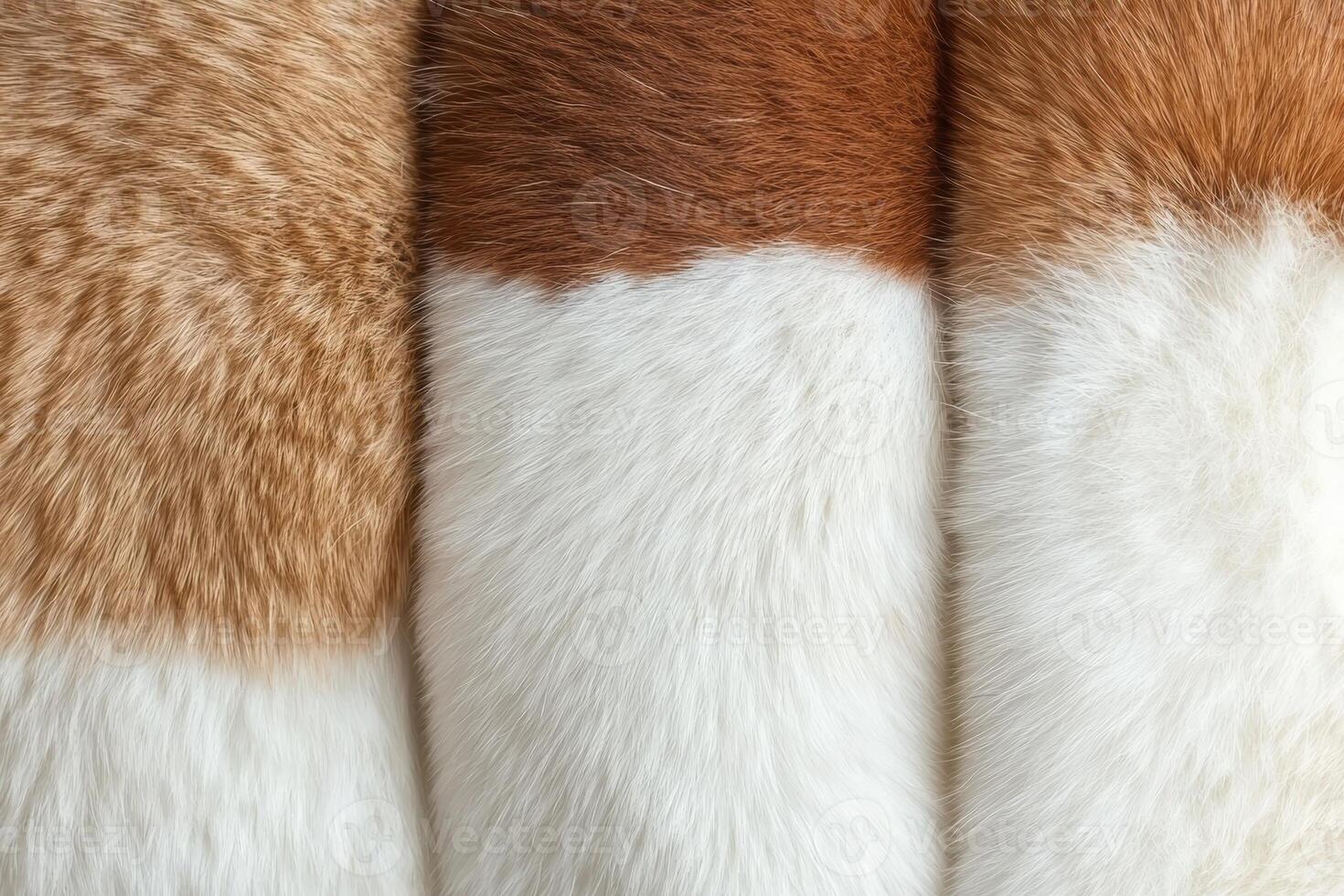 Close up of three bicolor cat tails showing orange and white fur photo