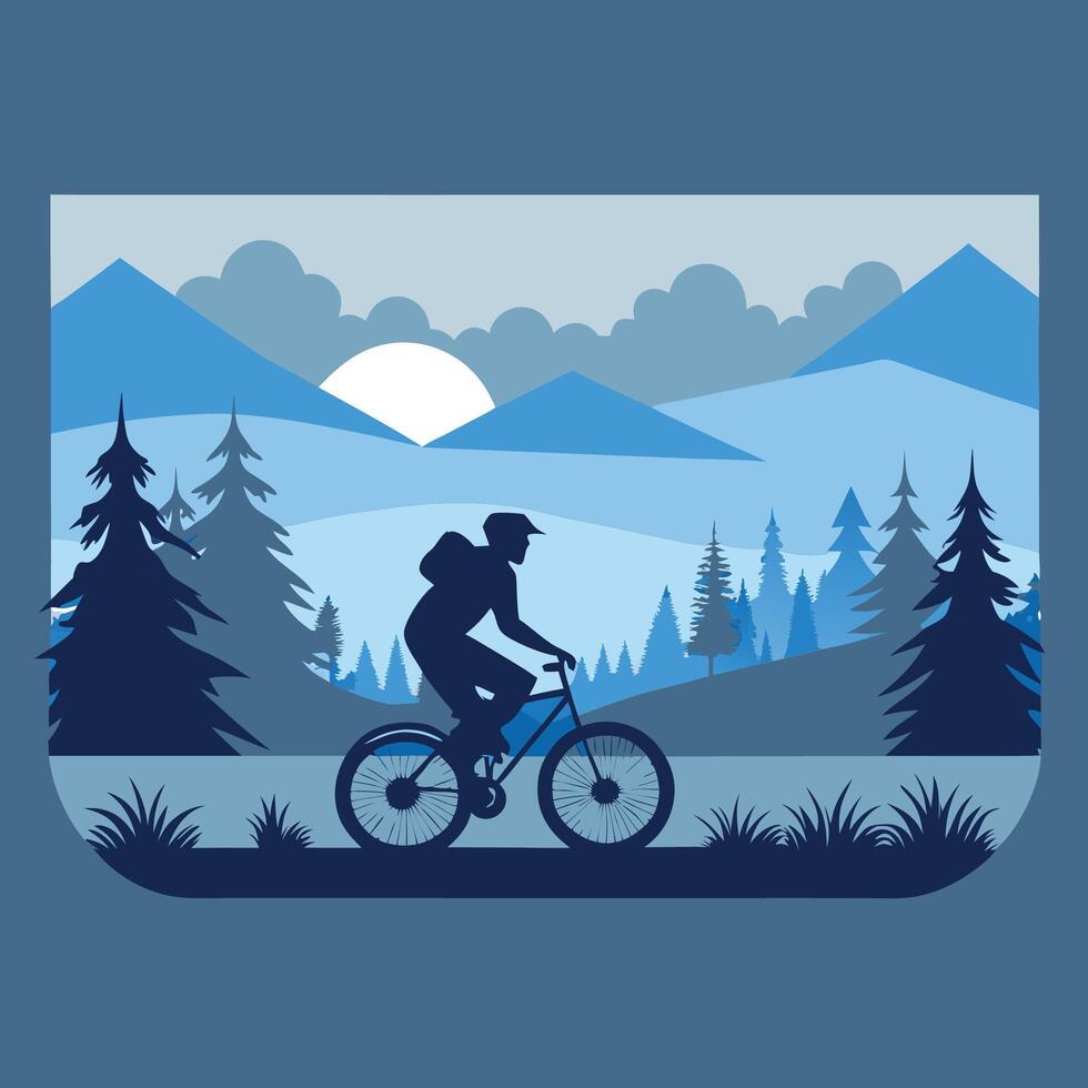 mountain bike rider in the forest illustration vector