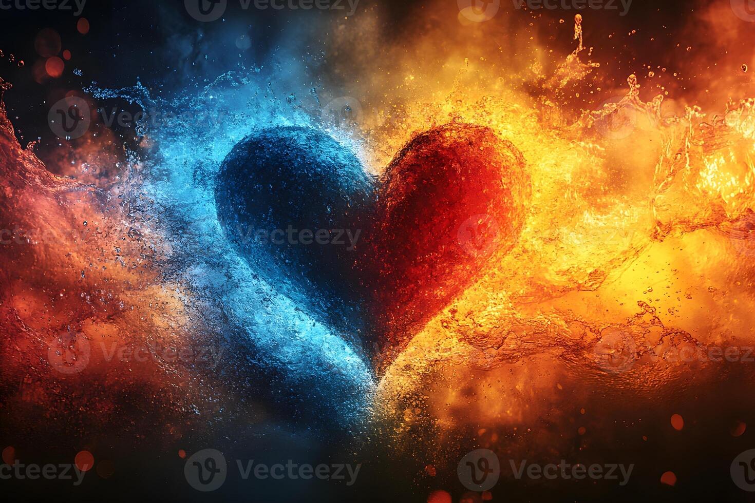 Dynamic Heart Shape Representing Fire and Water Elements for Symbolic Design photo