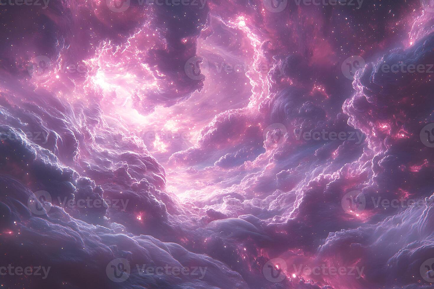 Ethereal Cosmic Cloudscape with Pink and Purple Nebula for Sci-Fi Posters and Designs photo