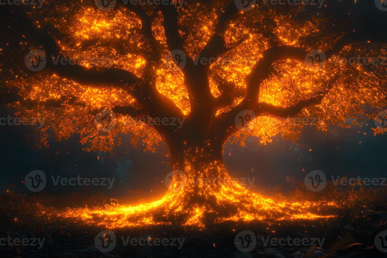 Magical Glowing Tree in Enchanted Forest - Fantasy Scene for Digital Art Design photo