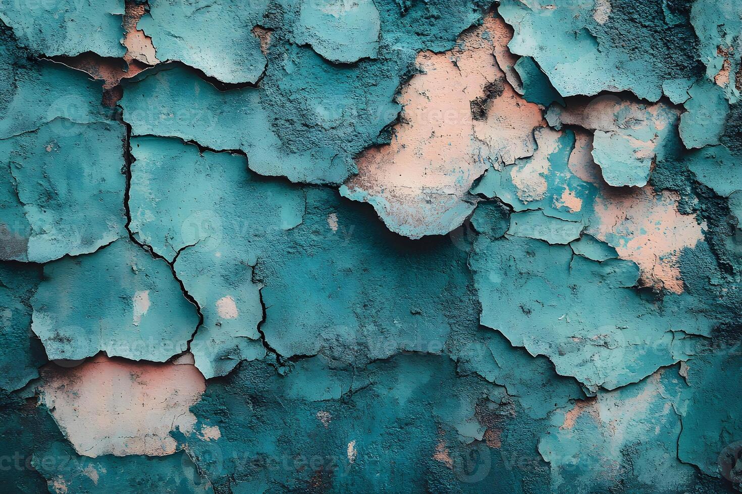 Cracked Teal and Pink Painted Wall Texture for Artistic Design and Backgrounds photo