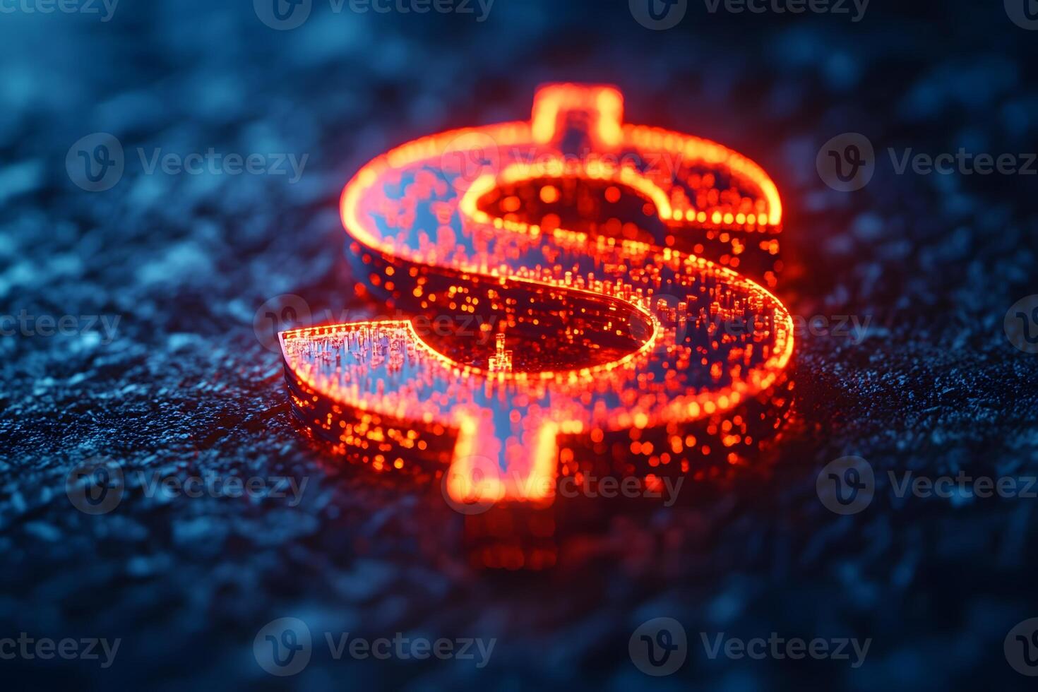 Glowing Digital Dollar Symbol on Textured Surface for Financial Concepts photo