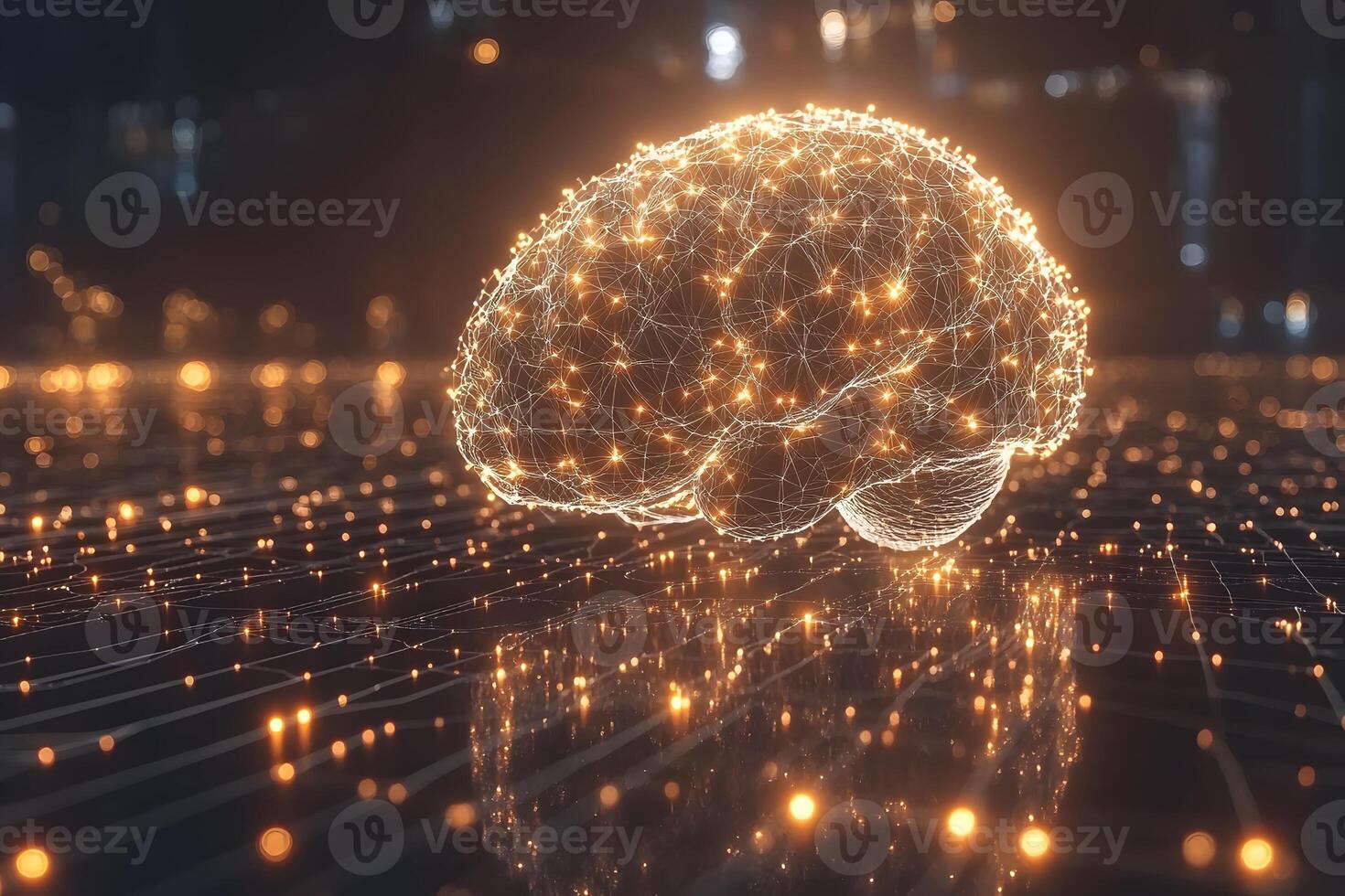 Digital Brain with Glowing Network Connections for AI and Technology Concepts photo