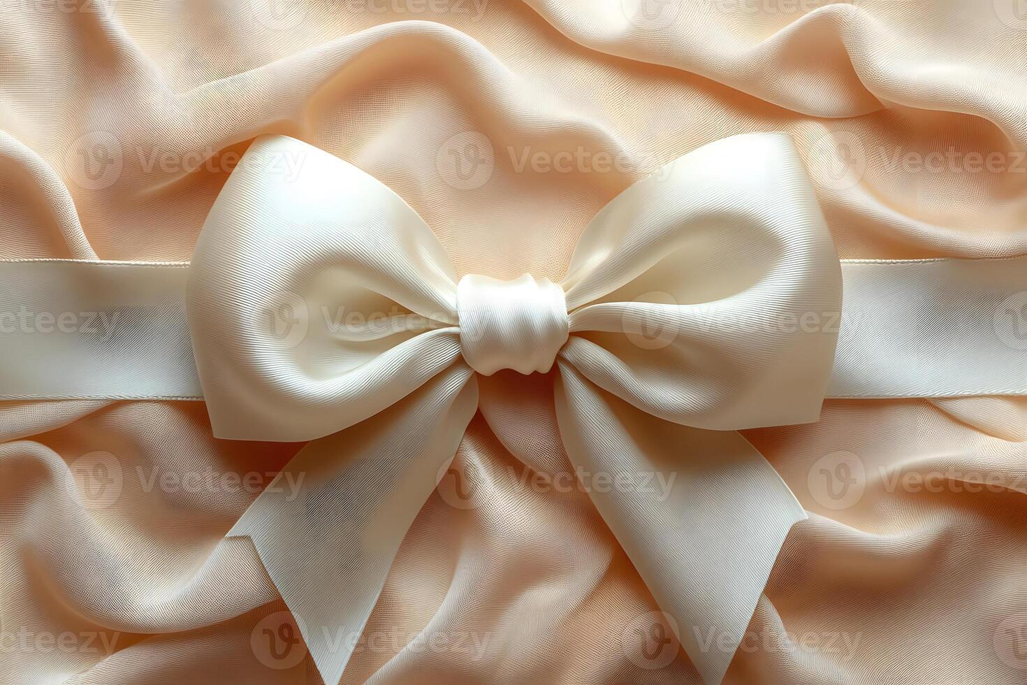 Elegant Ivory Silk Bow on Luxurious Satin Fabric for Gift Wrapping and Decoration photo