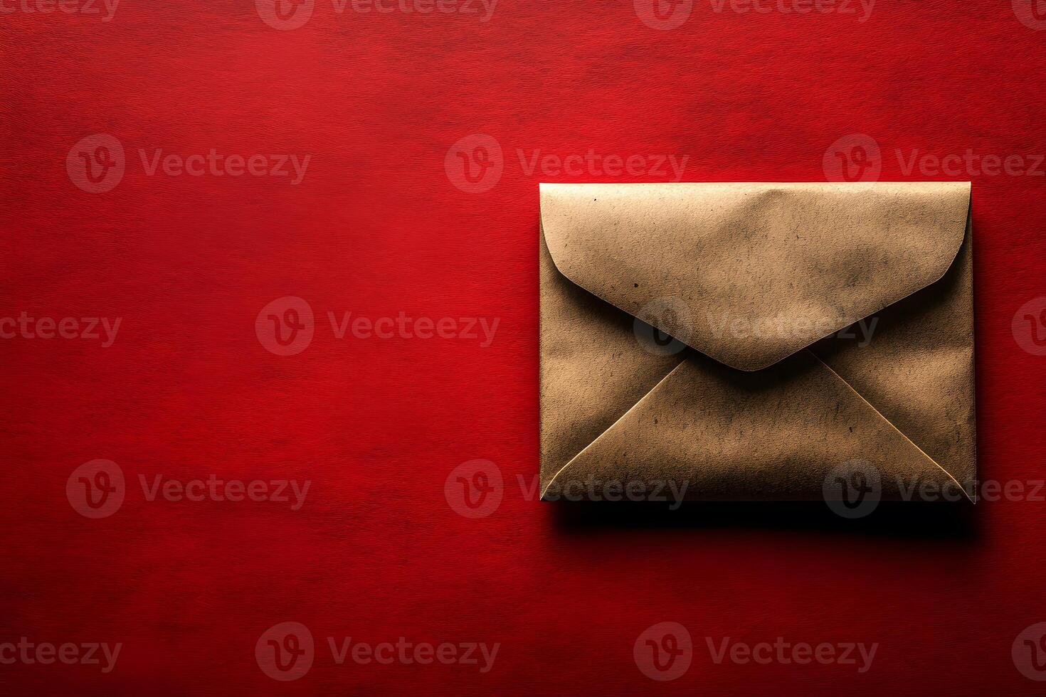 Elegant Brown Envelope on a Vibrant Red Background - Perfect for Invitations or Special Occasions photo