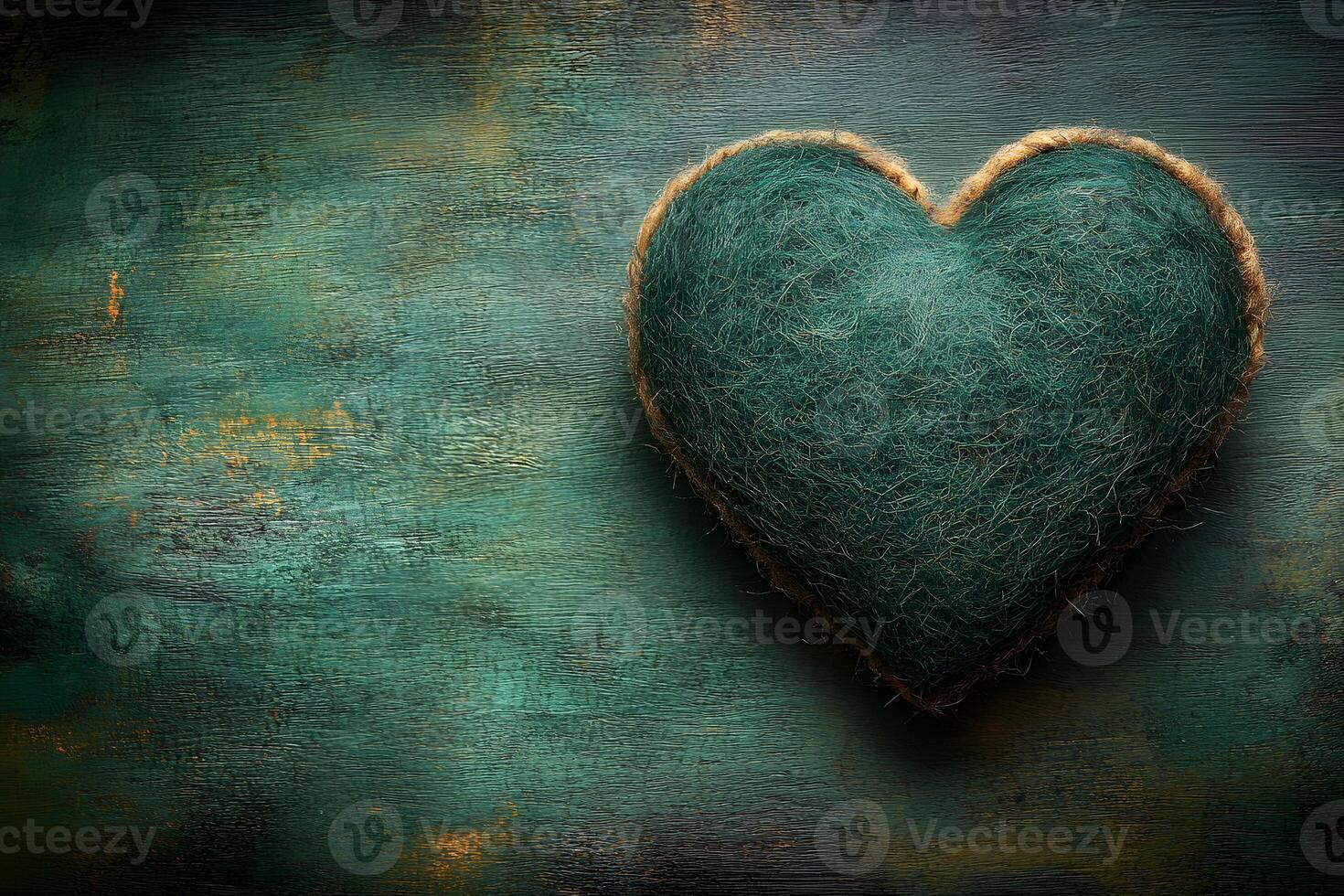 Rustic Green Heart on Textured Background for Seasonal or Romantic Designs photo