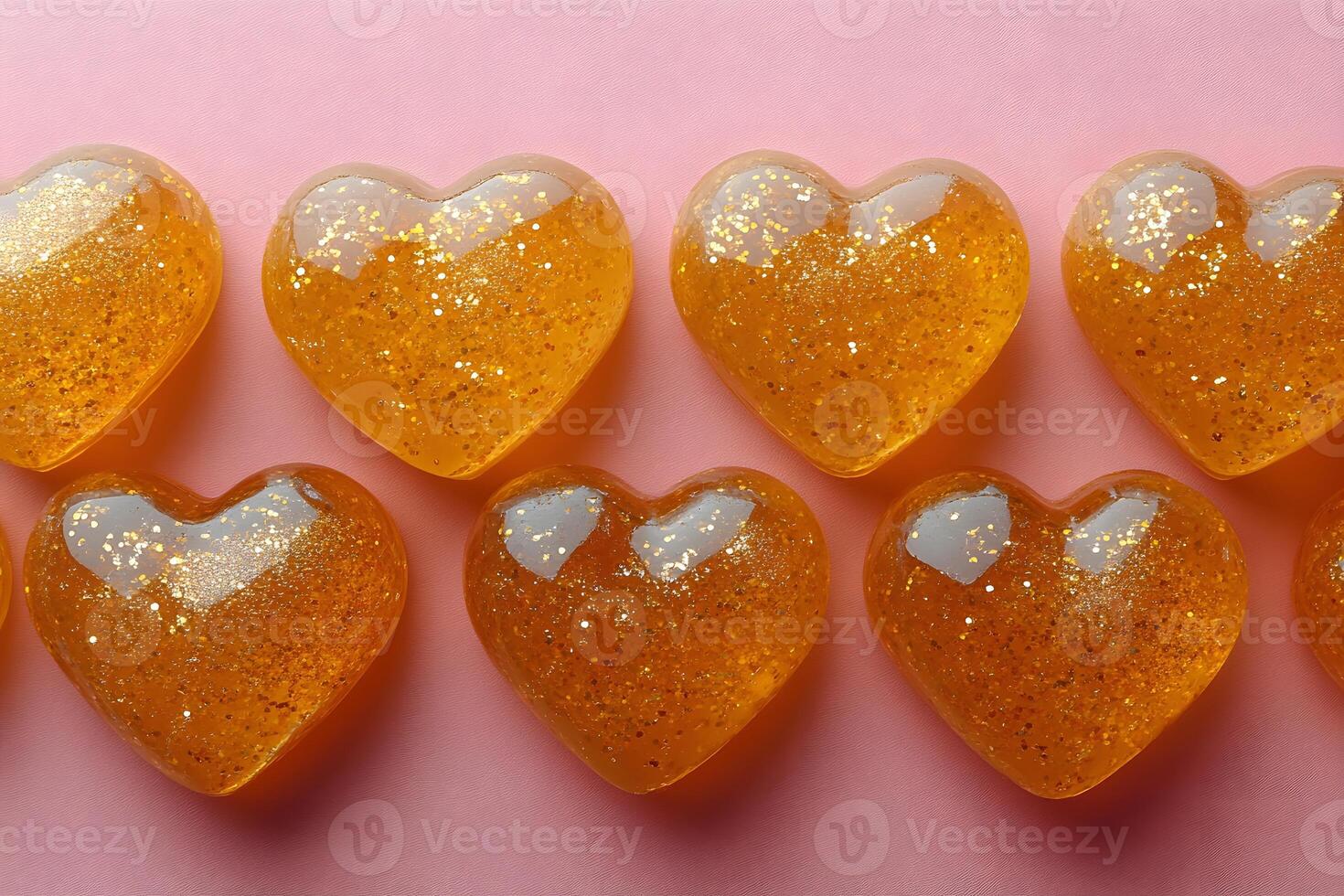 Sparkling Heart-shaped Candies on Pink Background for Valentine's Day Design photo