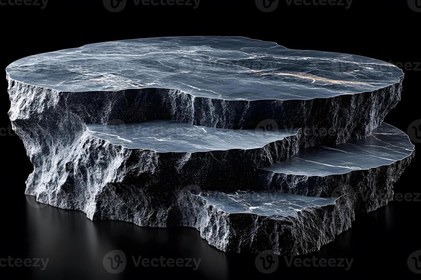 Geometric Marble Layers on Black Background for Modern Interior Design and Art Concepts photo