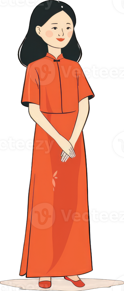 An illustration of a woman in an orange dress png