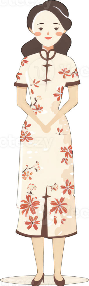 A cartoon woman in a traditional dress png