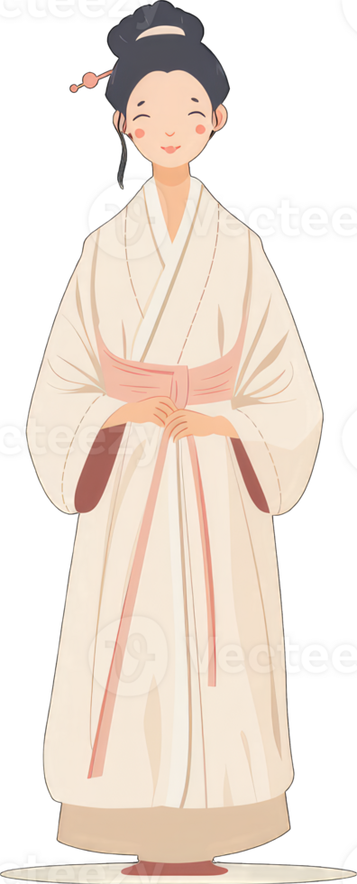 An illustration of a woman in a traditional kimono png