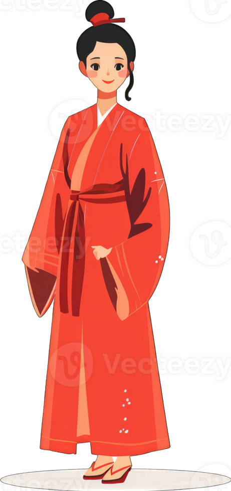 An illustration of a woman in a red kimono png