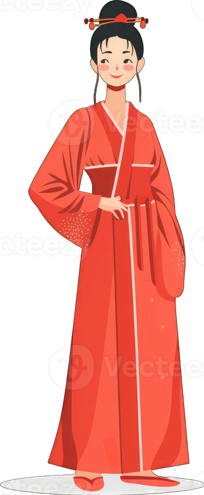 An illustration of a woman in a red dress png