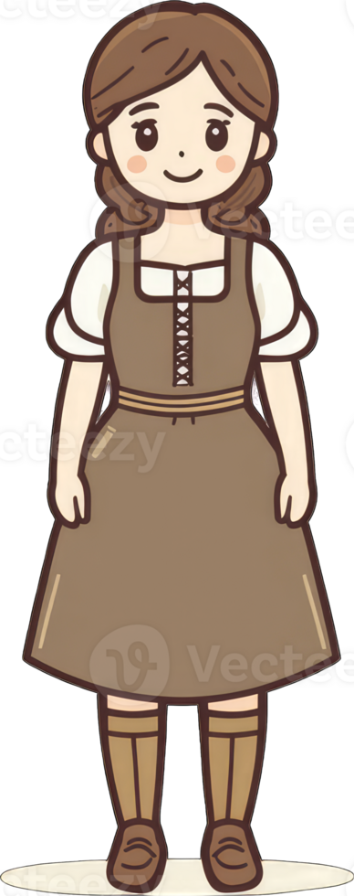 A cartoon girl in a brown dress png
