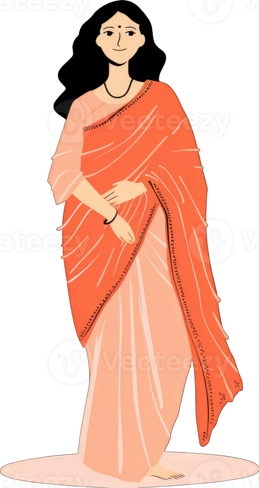 An illustration of a woman in an orange sari png