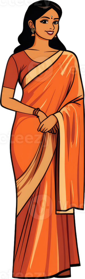 An illustration of a woman in an orange sari png
