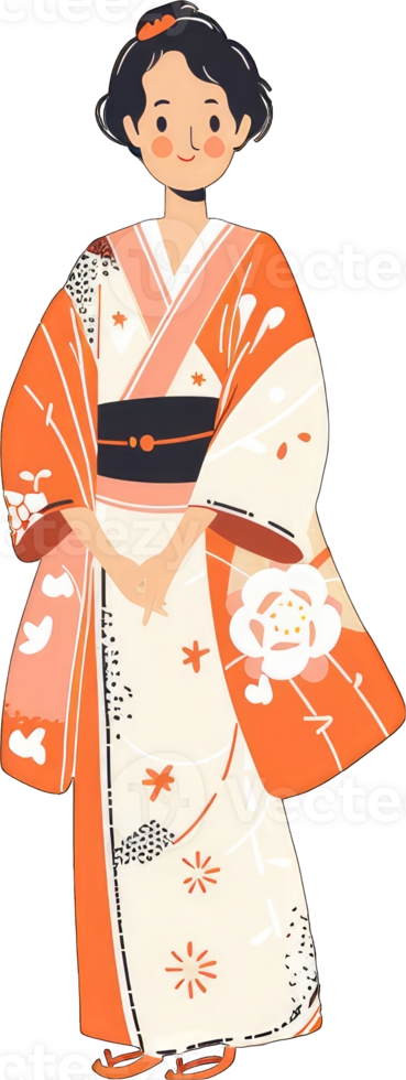 An illustration of a woman in a traditional japanese kimono png
