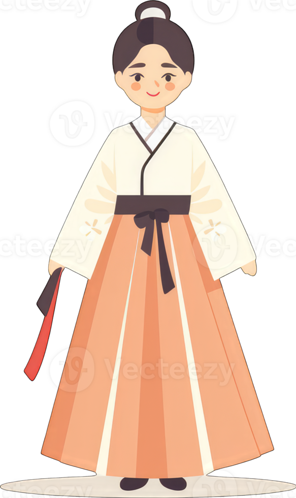 A cartoon girl in traditional korean clothing png