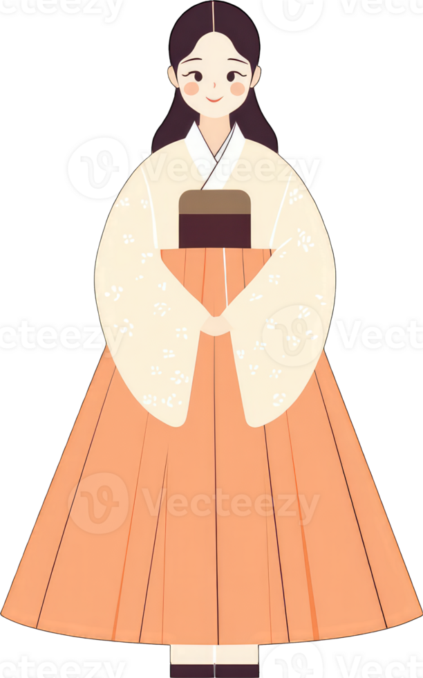 An illustration of a woman in traditional korean clothing png