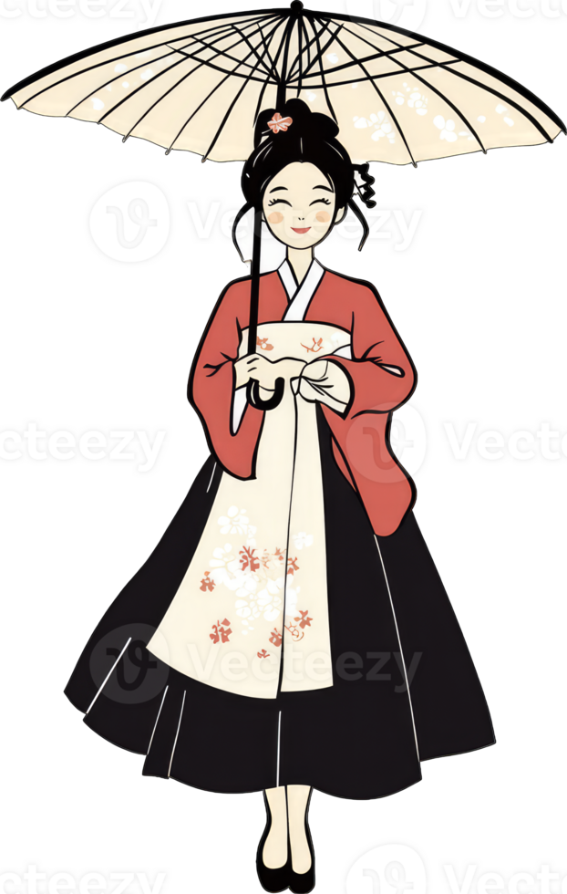 An illustration of a woman in traditional korean clothing png