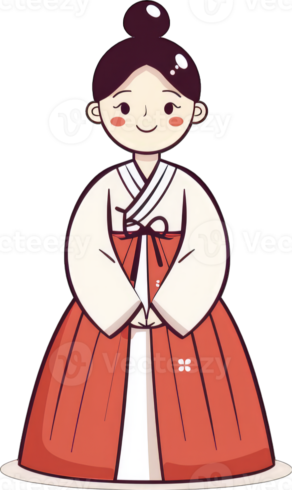 A cartoon girl in traditional korean clothing png