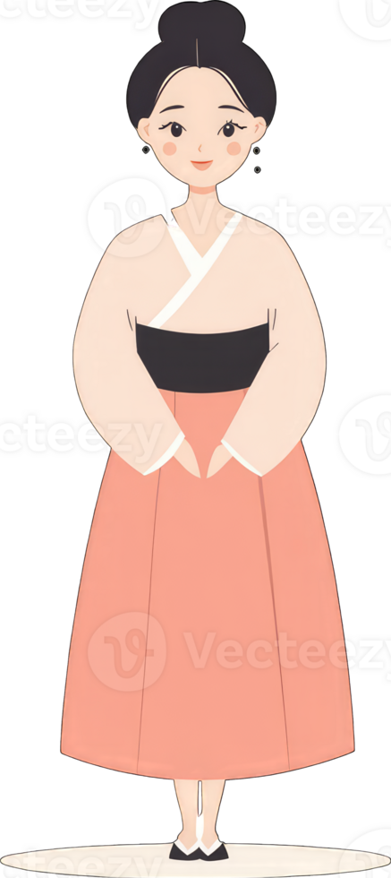 A cartoon woman in traditional korean clothing png