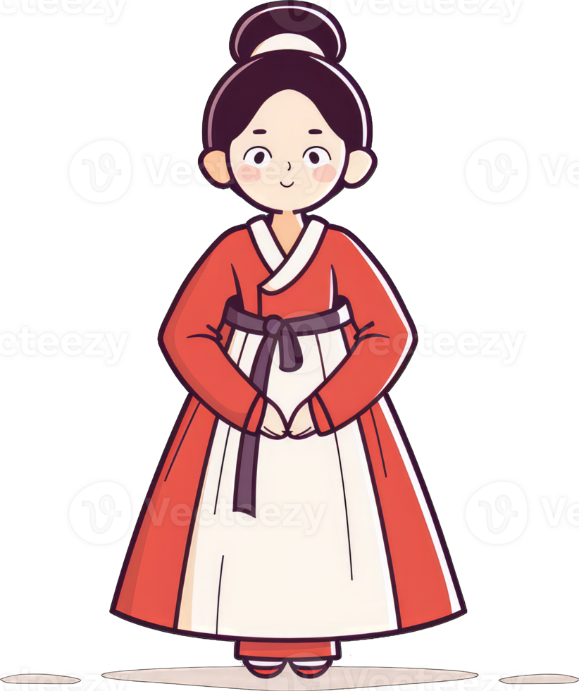 A cartoon girl in traditional korean clothing png