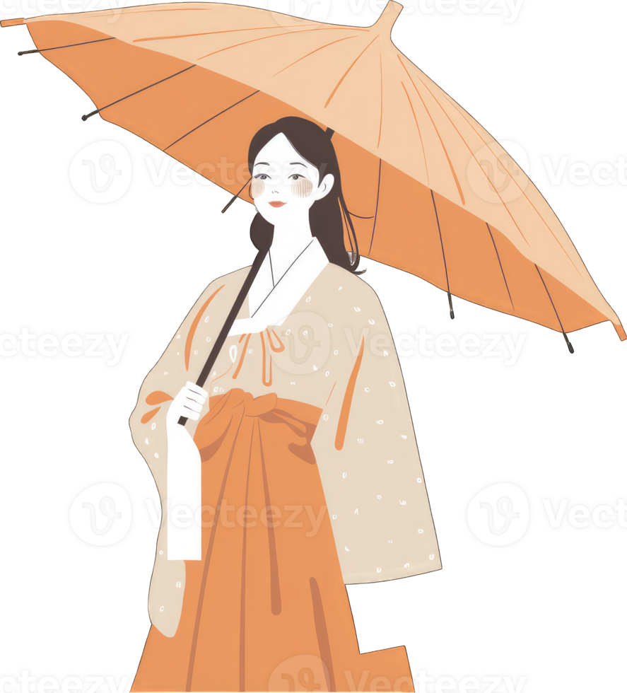 An illustration of a woman in an orange kimono png